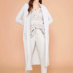 Anthropologie Lou & Grey Striped Grey Duster Cardigan Size Medium with Pockets